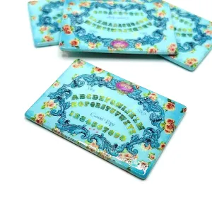 1 or 4 Pieces: Blue Flowered Ouija Board Pendant Charms - Double Sided