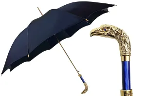 24K eagle handle  - elegant blue umbrella