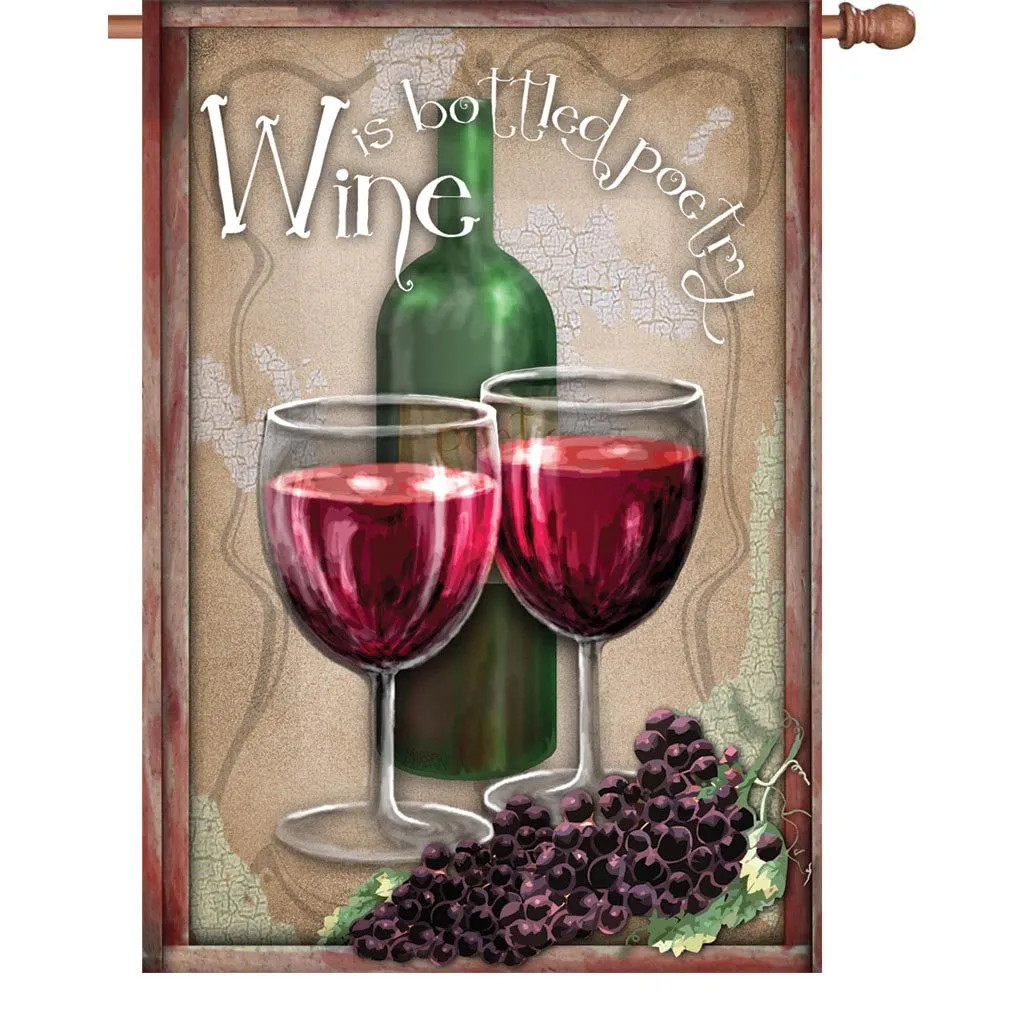 28 in. Wine Themed House Flag - Bottled Poetry