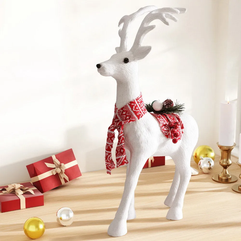 60cm White Glitter Deer Ornaments, Red Scarf, Premium Xmas Decor - Jingle Jollys