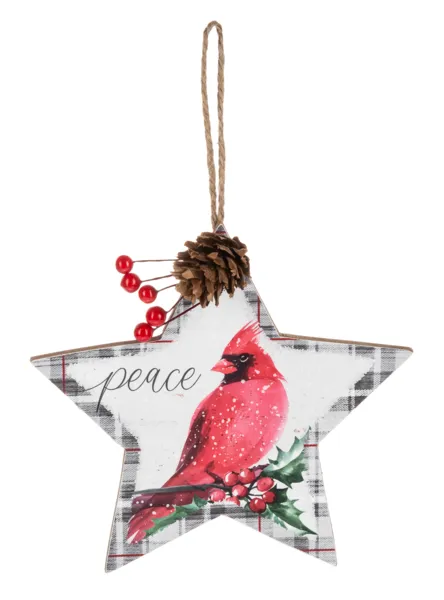 6"H Holiday Plaid - Cardinal Ornaments