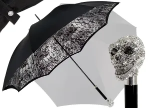 Amazin Lux Silver Swarovski Skull Umbrella - Double Cloth