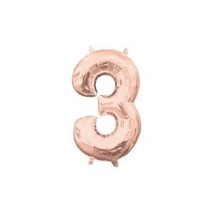 Anagram - 16" Number '3' Mylar Balloon - Rose Gold (Air-Filled)