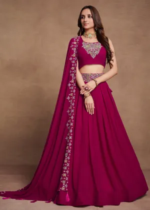 Blooming Georgette Pink Embroidered Festive Lehenga Choli