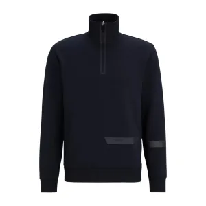 BOSS Dark Blue Logo Stripe Zip-Neck Sweatshirt