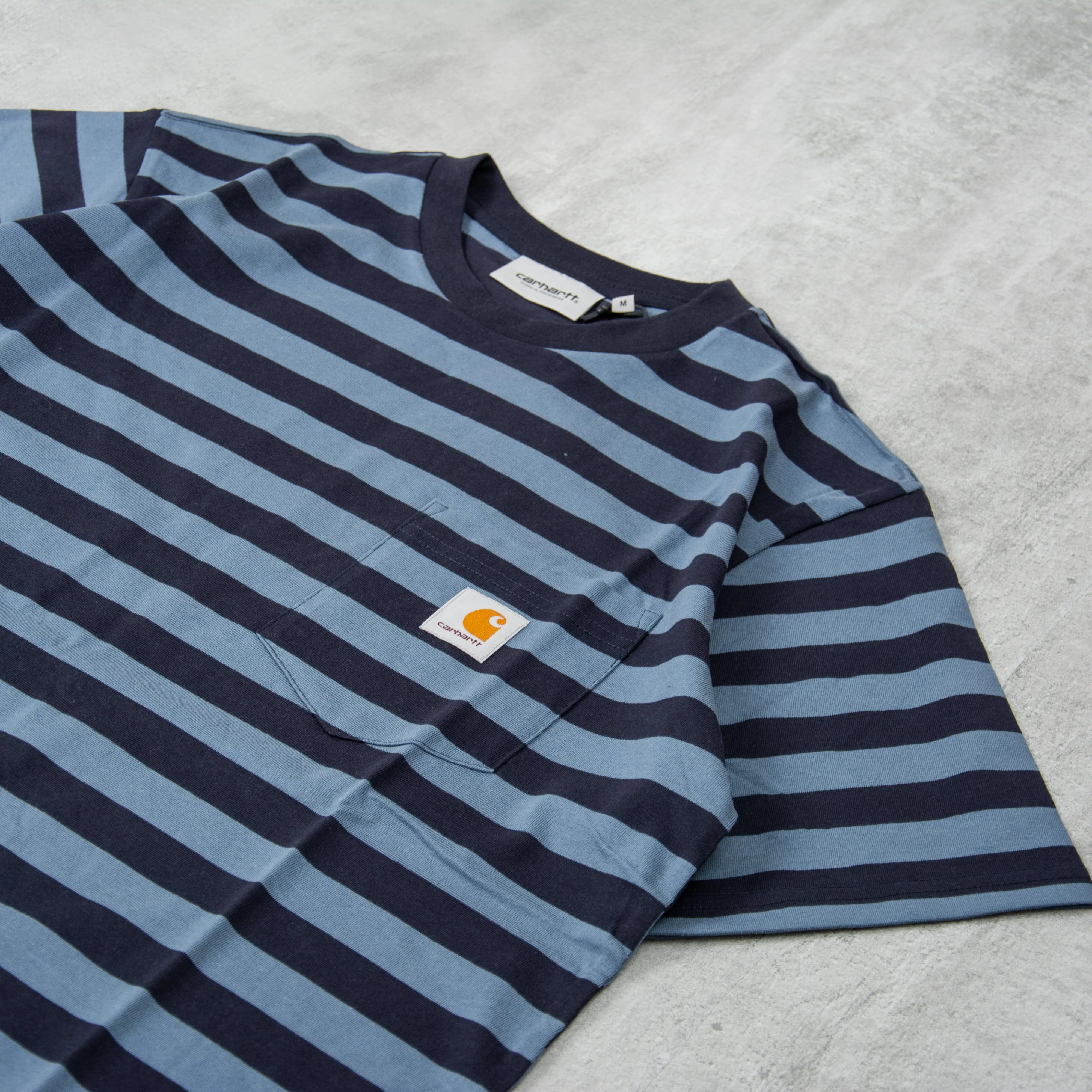 Carhartt WIP Merrick S/S Striped Pocket Tee - Dark Navy / Storm Blue