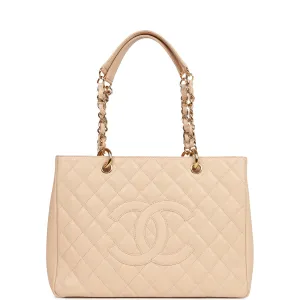 Chanel Grand Shopping Tote (GST) Bag Beige Caviar Gold Hardware