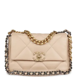 Chanel Medium 19 Flap Light Beige Lambskin Mixed Metal Hardware