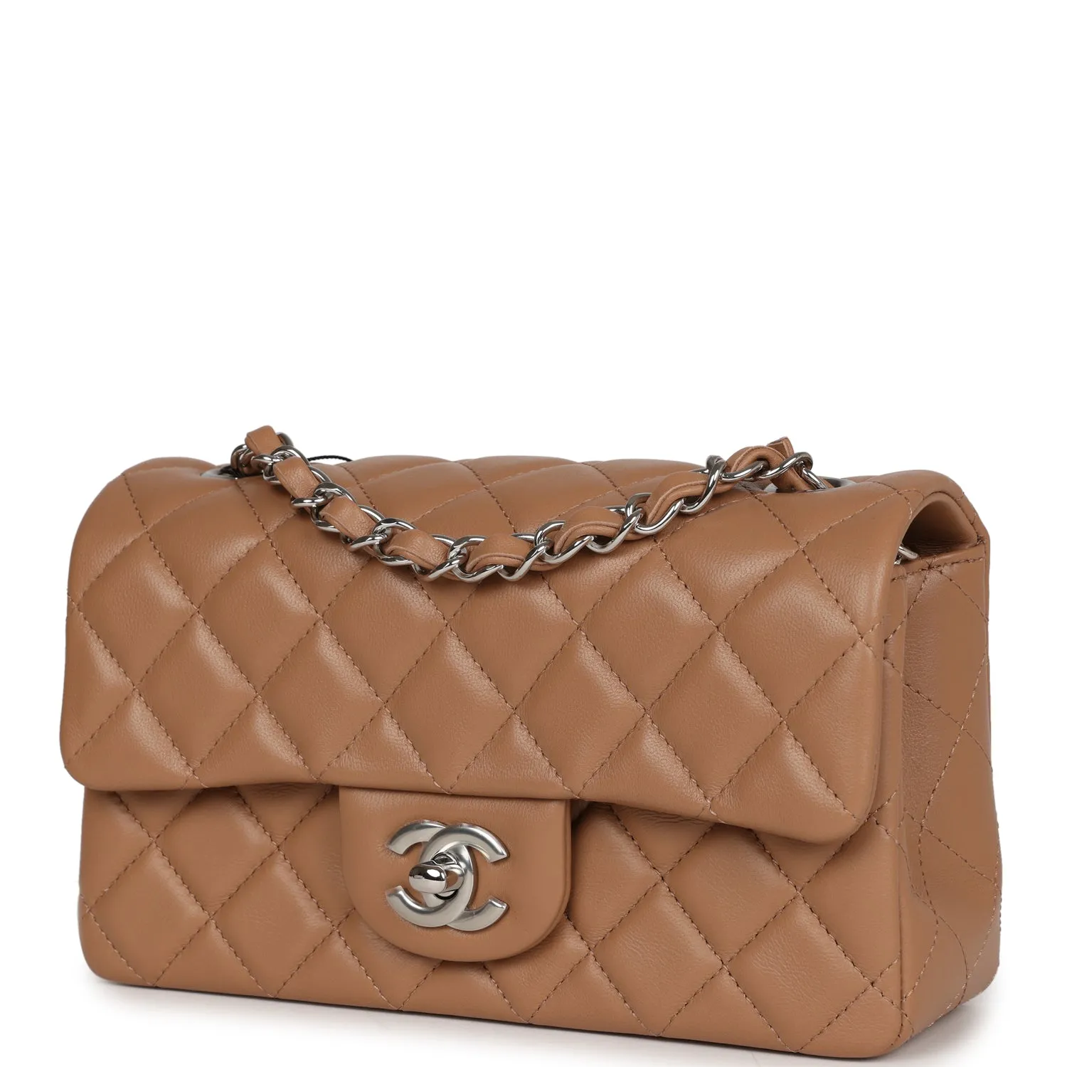 Chanel Mini Rectangular Flap Dark Beige Lambskin Silver Hardware