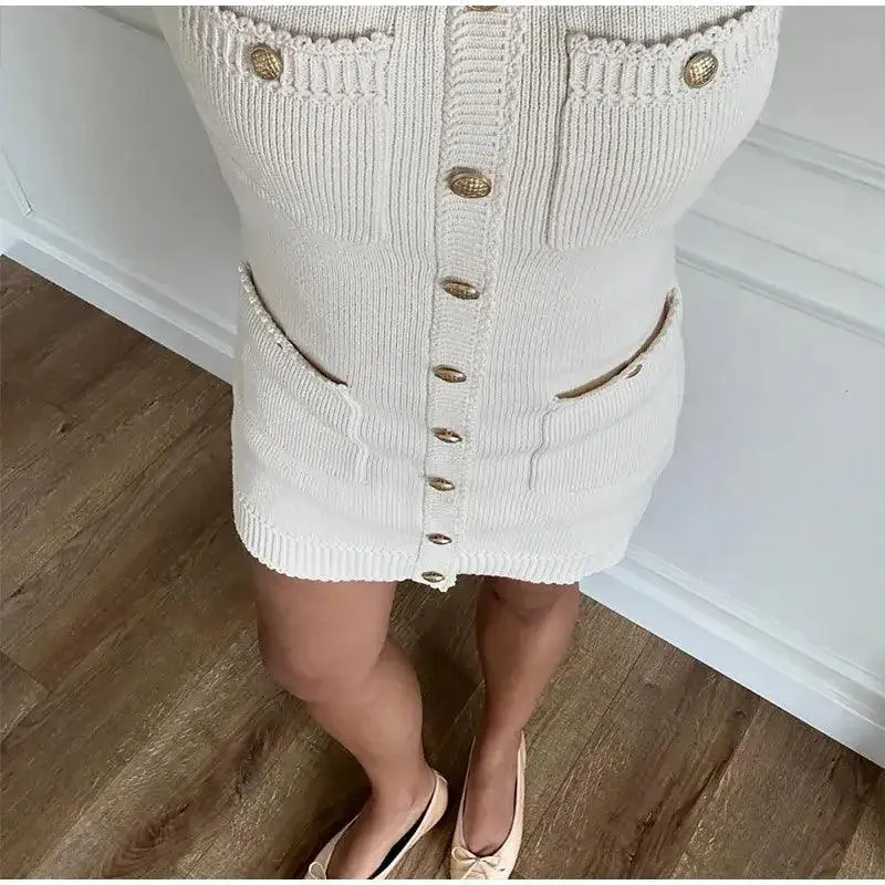 Chic White Knitted Mini Dress