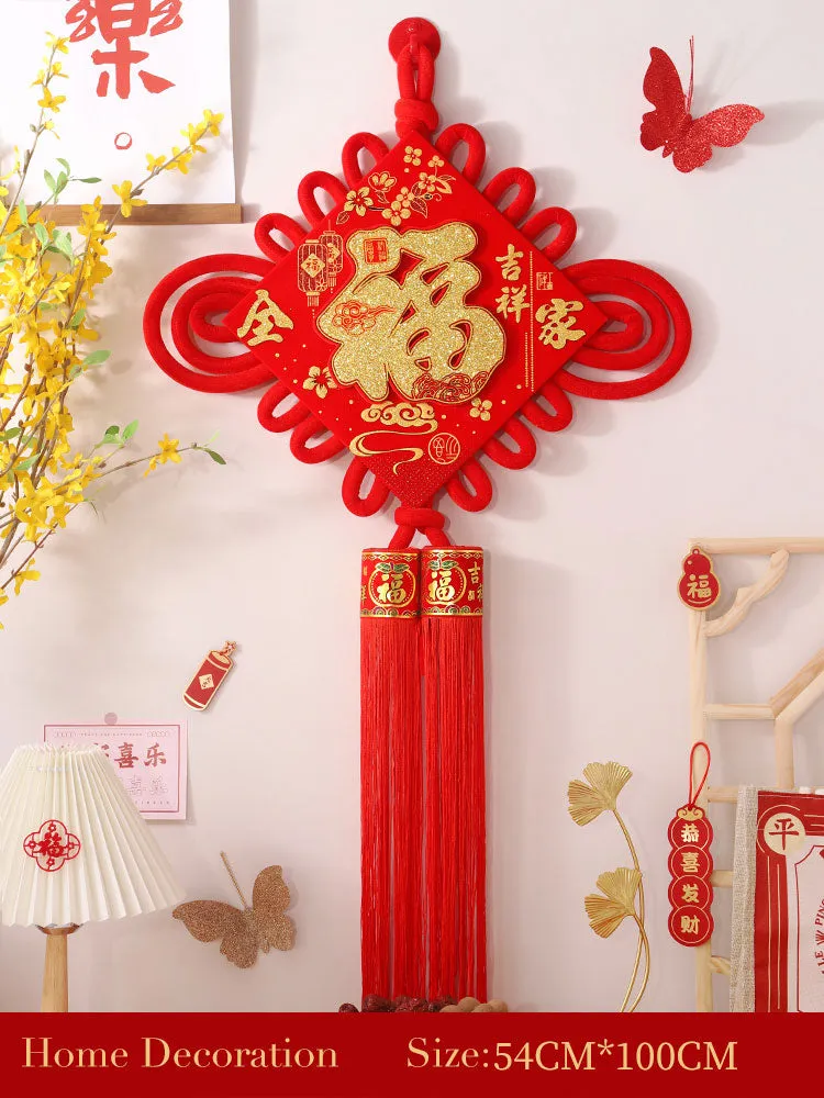 Classic Red 'Fu' Character Chinese Knot with Double Tassels - Wall Decor Housewarming Gift