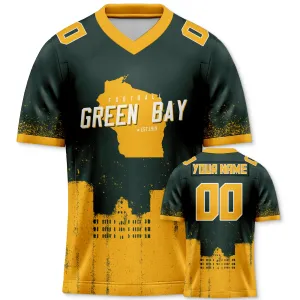 Custom Football Jersey Green Bay Packers City Map Graffiti Shirt Unisex Personalized Name and Number for Men Women Youth Football Fans Gift