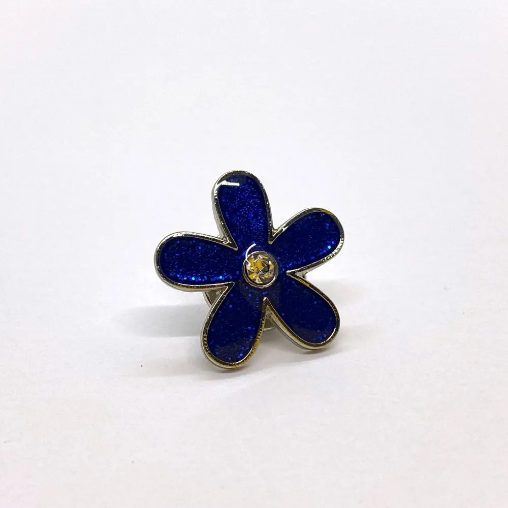 Dark Blue Glitter Flower Badge