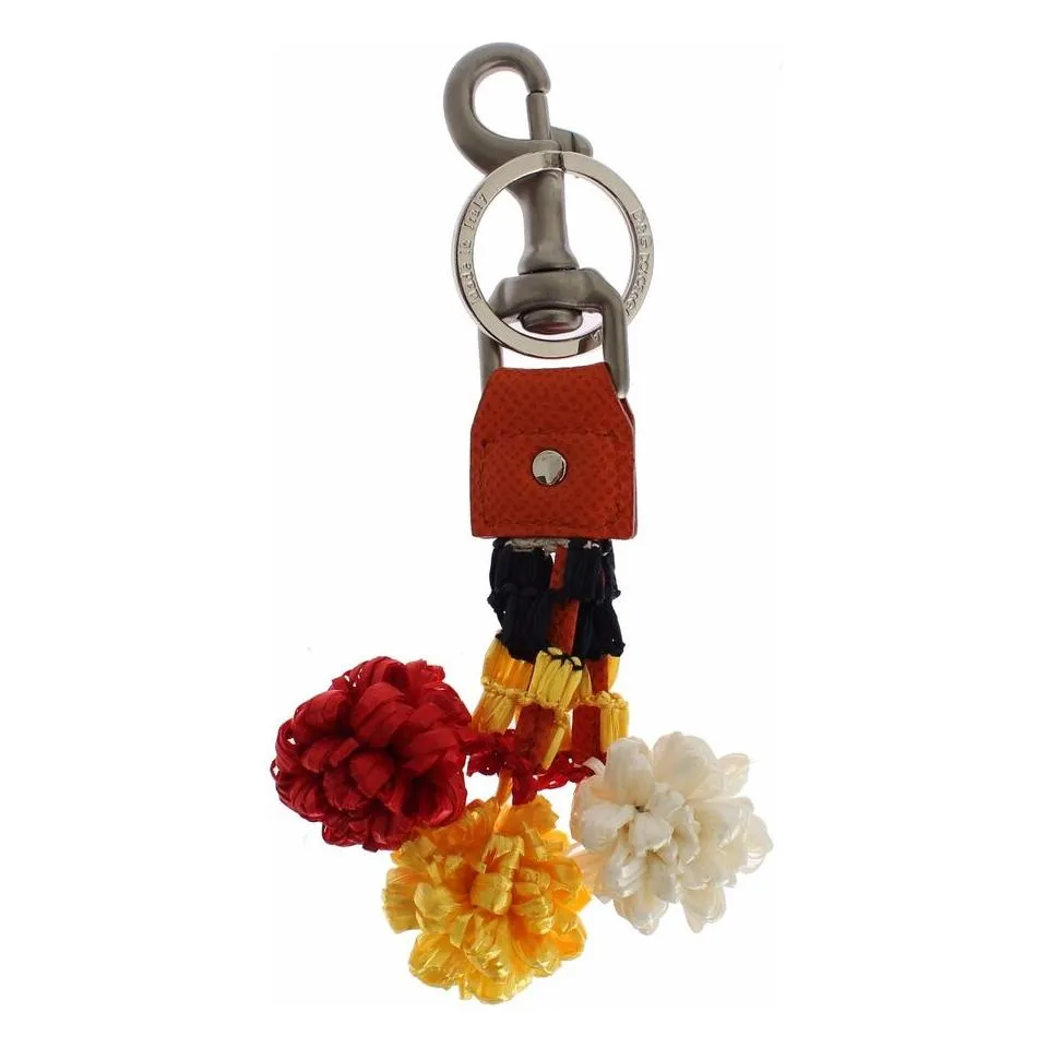 Dolce & Gabbana Chic Multicolor Raffia & Leather Keychain