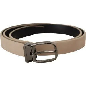 Dolce & Gabbana Elegant Beige Leather Belt with Silver Tone Buckle