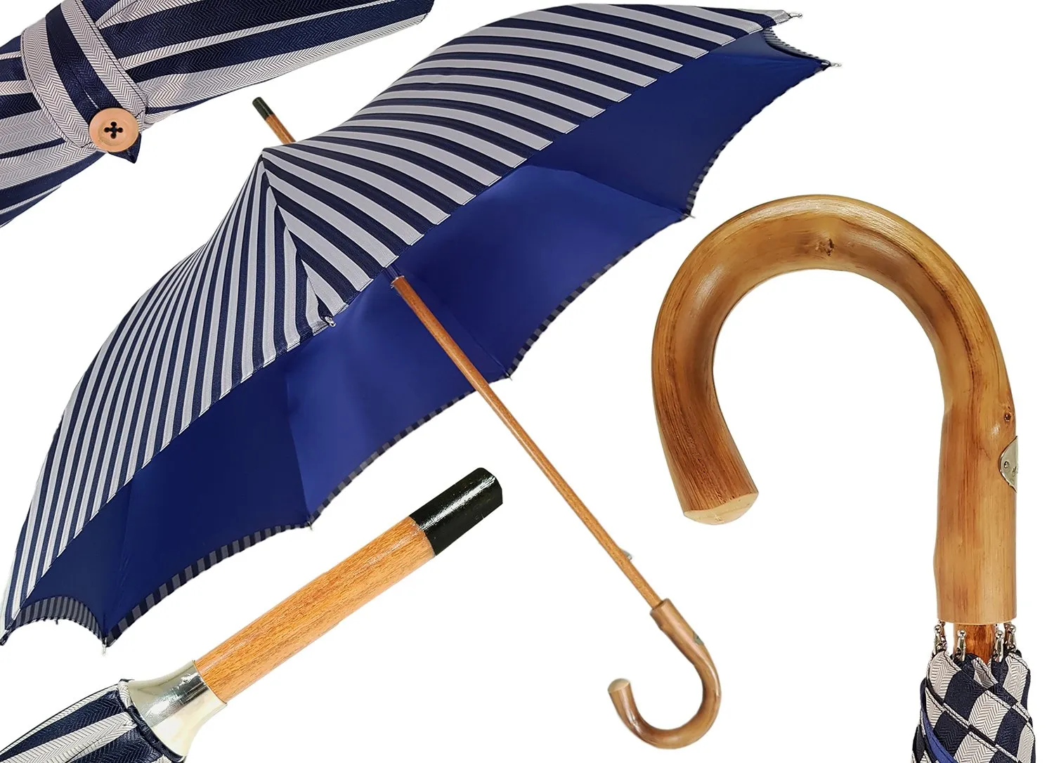 Double Cloth Men's Umbrella - Blue Striped Design