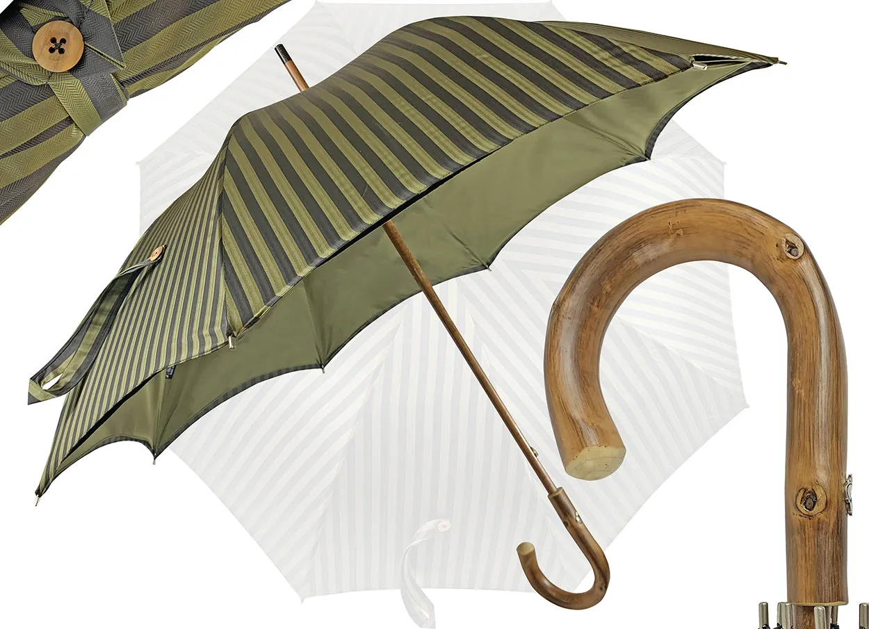 Double Cloth Men's Umbrella - Dark green striped Design