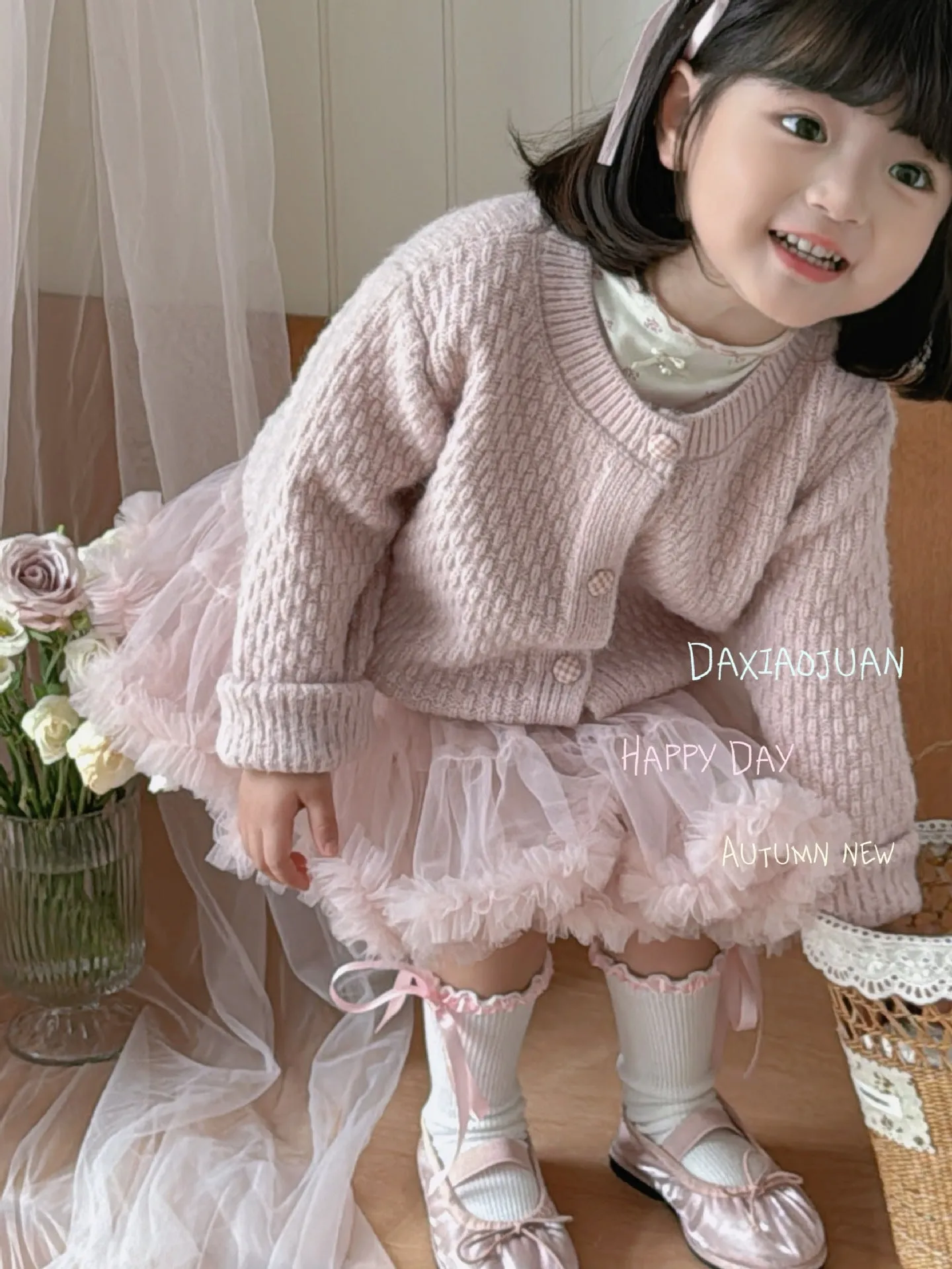 DXJ Girls' Crocheted Knitted Cardigan