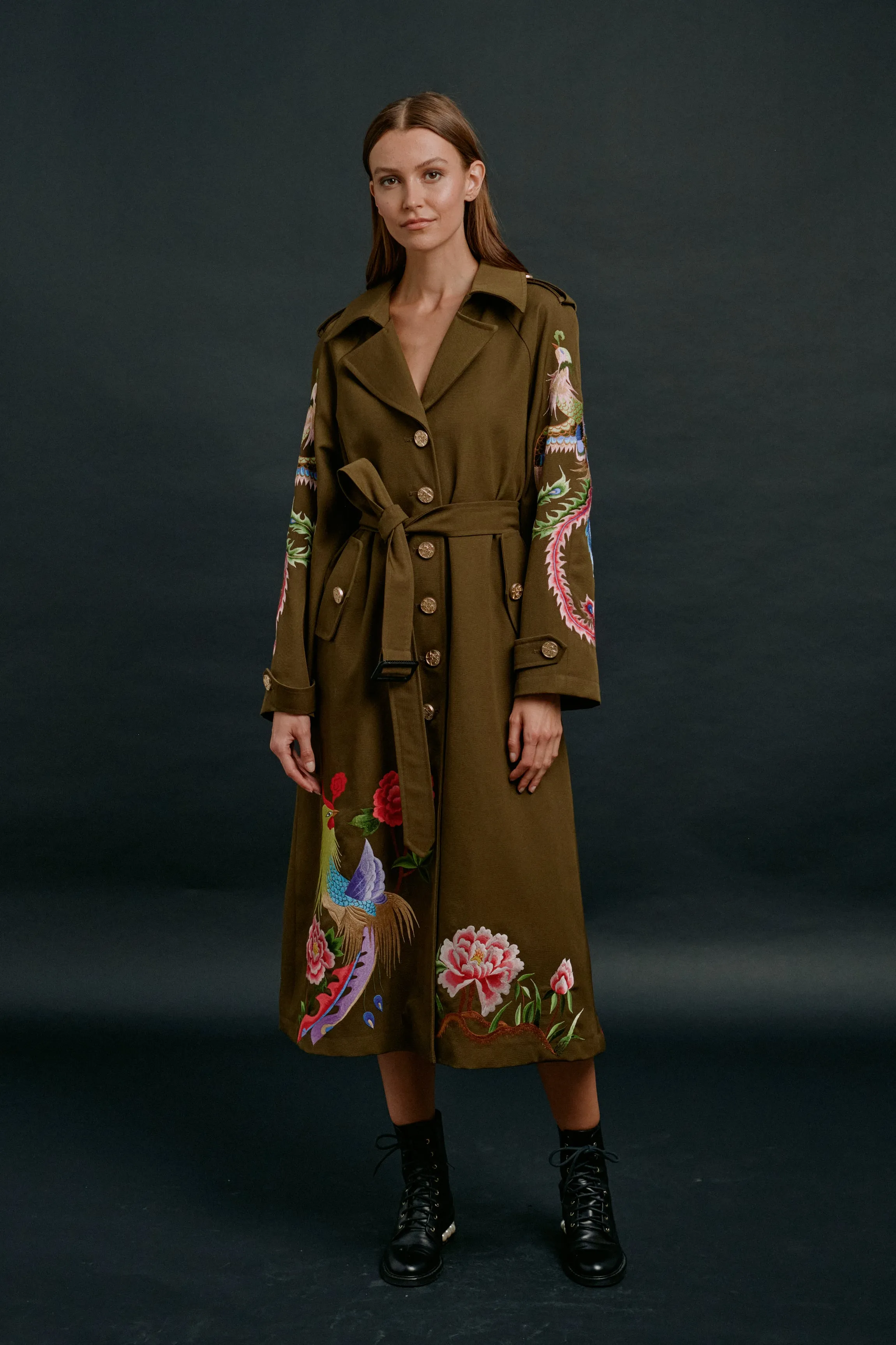 FENG HUANG PHOENIX TRENCH COAT (ARMY GREEN)