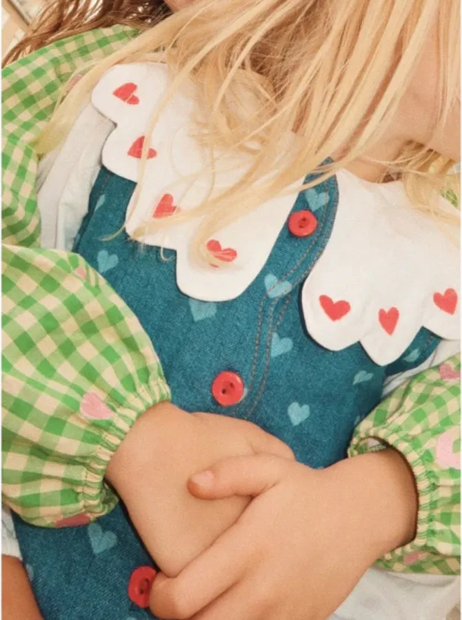 Floess Girls' Heart-Patterned Denim Dress