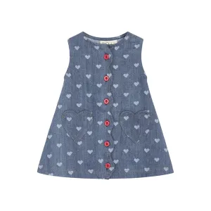 Floess Girls' Heart-Patterned Denim Dress