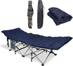 Folding Camping Cot Sleeping Cot Bed with Detachable Mattress, Gray & Dark Blue