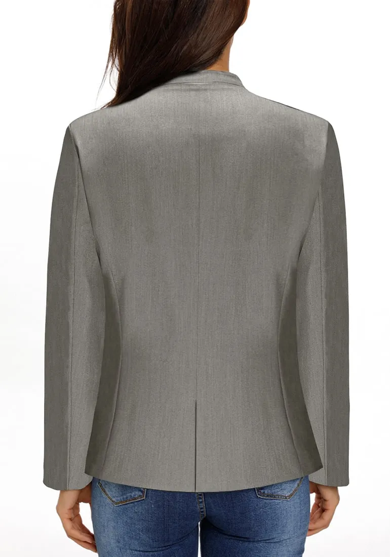 Grey V-Neckline Single Button Blazer