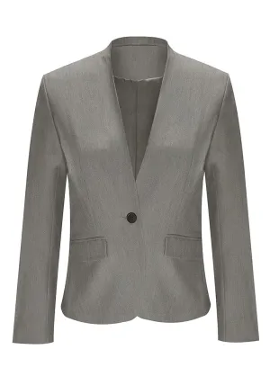 Grey V-Neckline Single Button Blazer