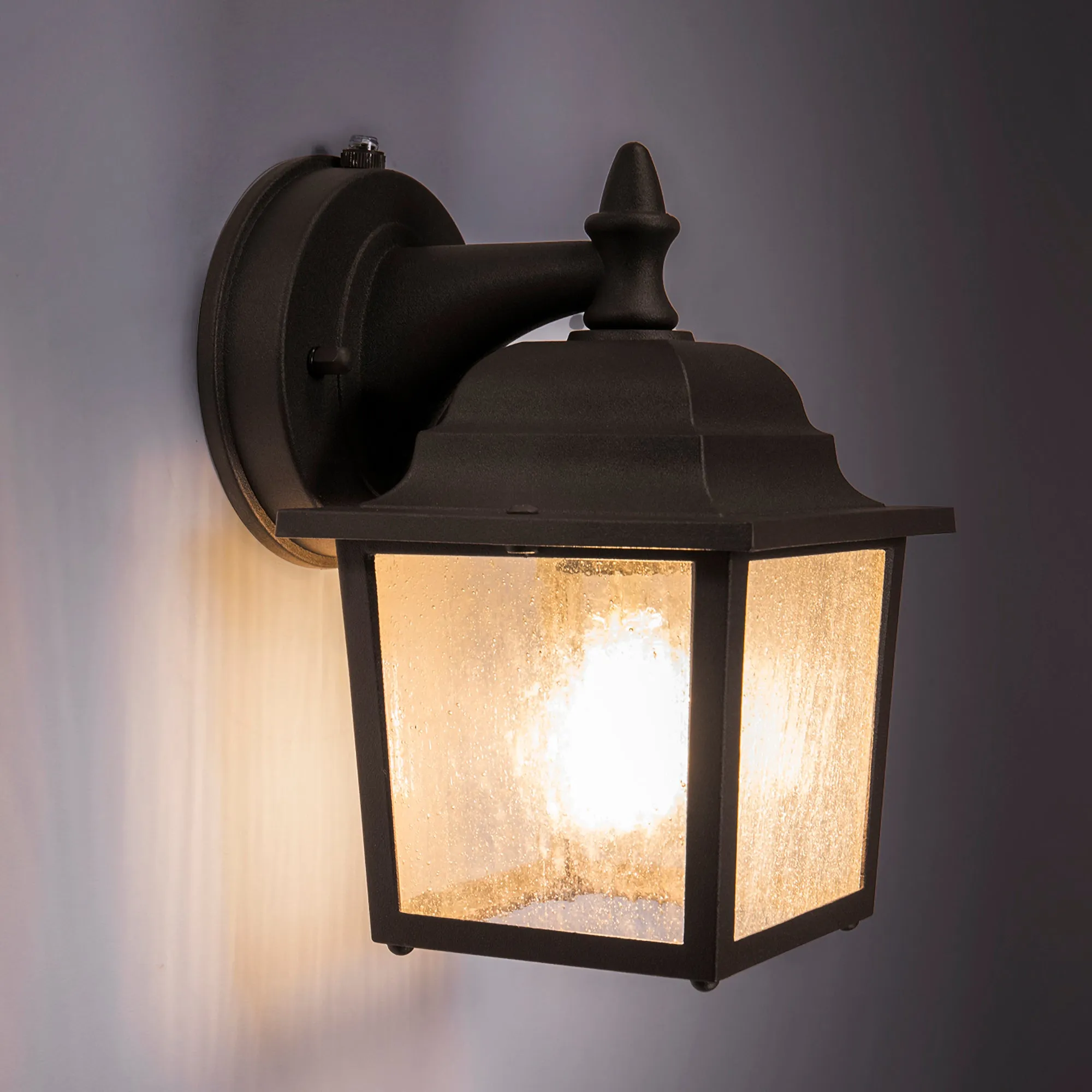 Greystone Outdoor Dusk to Dawn Porch Light, E26 Standard Socket, Wet Location, Seedy Glass, Black, Galvanize Finish, Rustic Bronze or White Finish Available