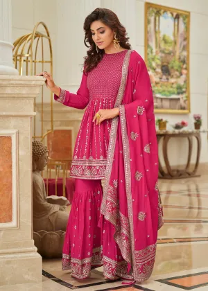 Heavy Chinon Rani Pink Sequins Festive Gharara Suit