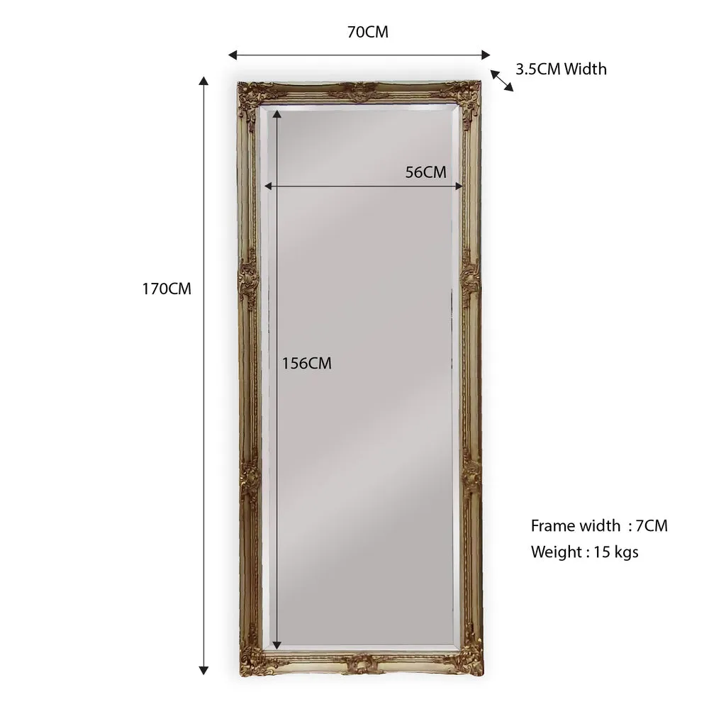 Intricate Antique Champagne Mirror 70x170cm - French Provincial