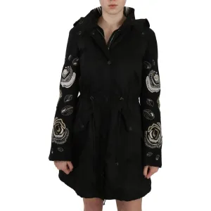 John Richmond Elegant Black Beaded Parka Jacket for Women