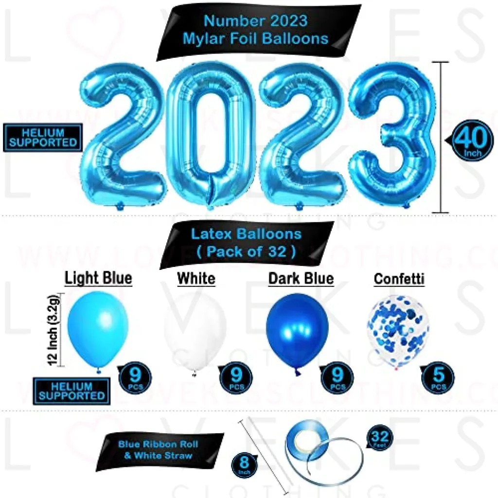 KatchOn, Graduation Decorations Class of 2023 Blue - Huge Pack of 40 | Blue 2023 Balloons | Large Congrats Grad Graduation Banner Blue with Confetti Balloons for Sky Blue Graduation Decorations 2023