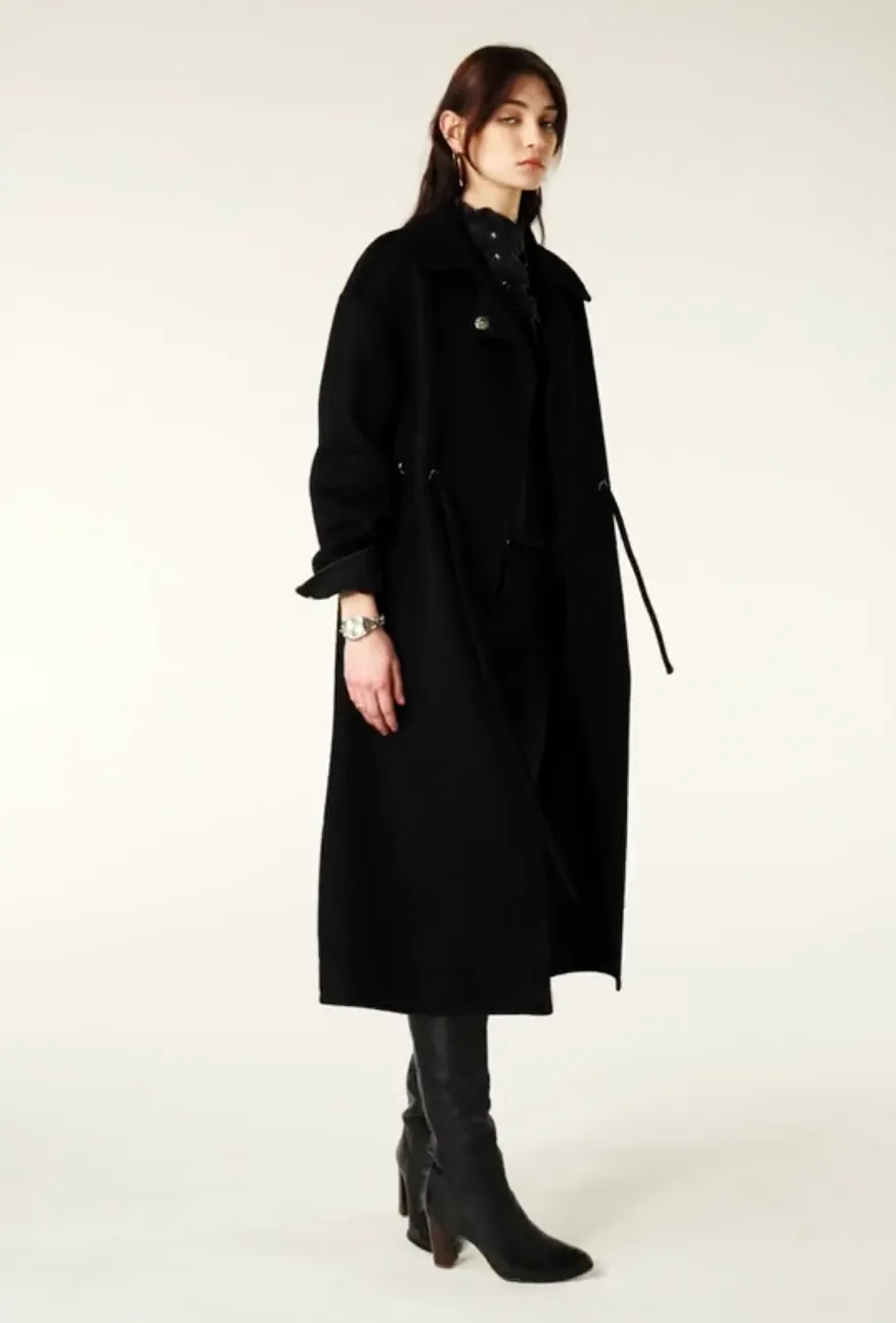 Kate Wool Drawstring Coat Black