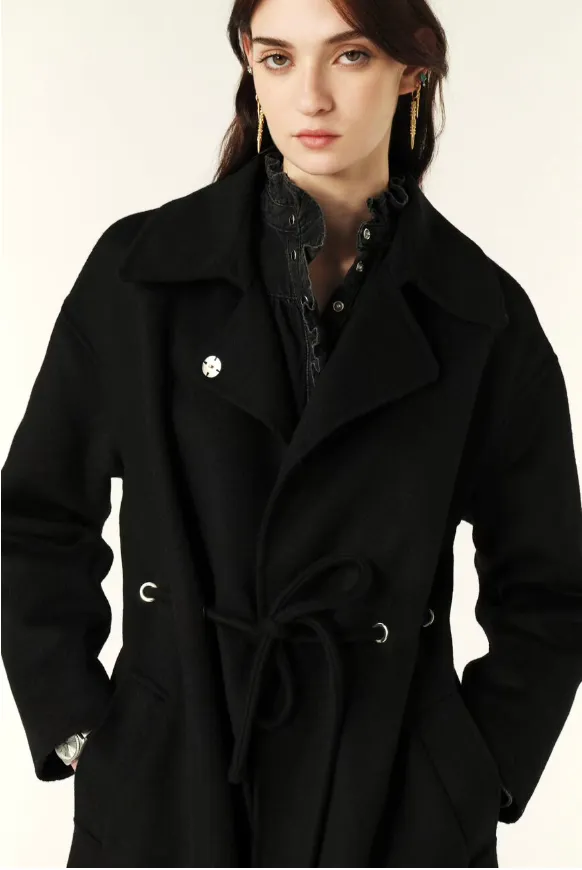 Kate Wool Drawstring Coat Black