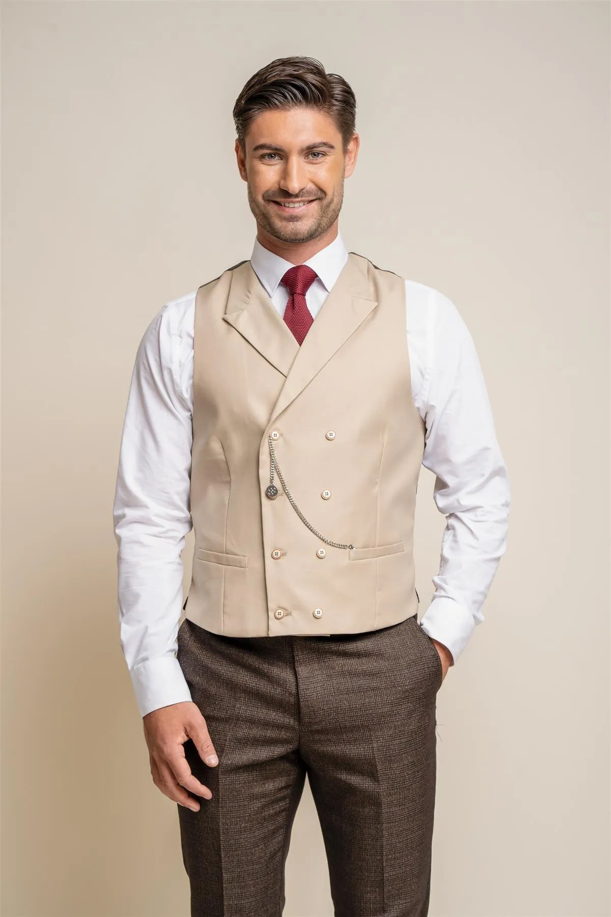 Lennox Beige Double Breasted Waistcoat