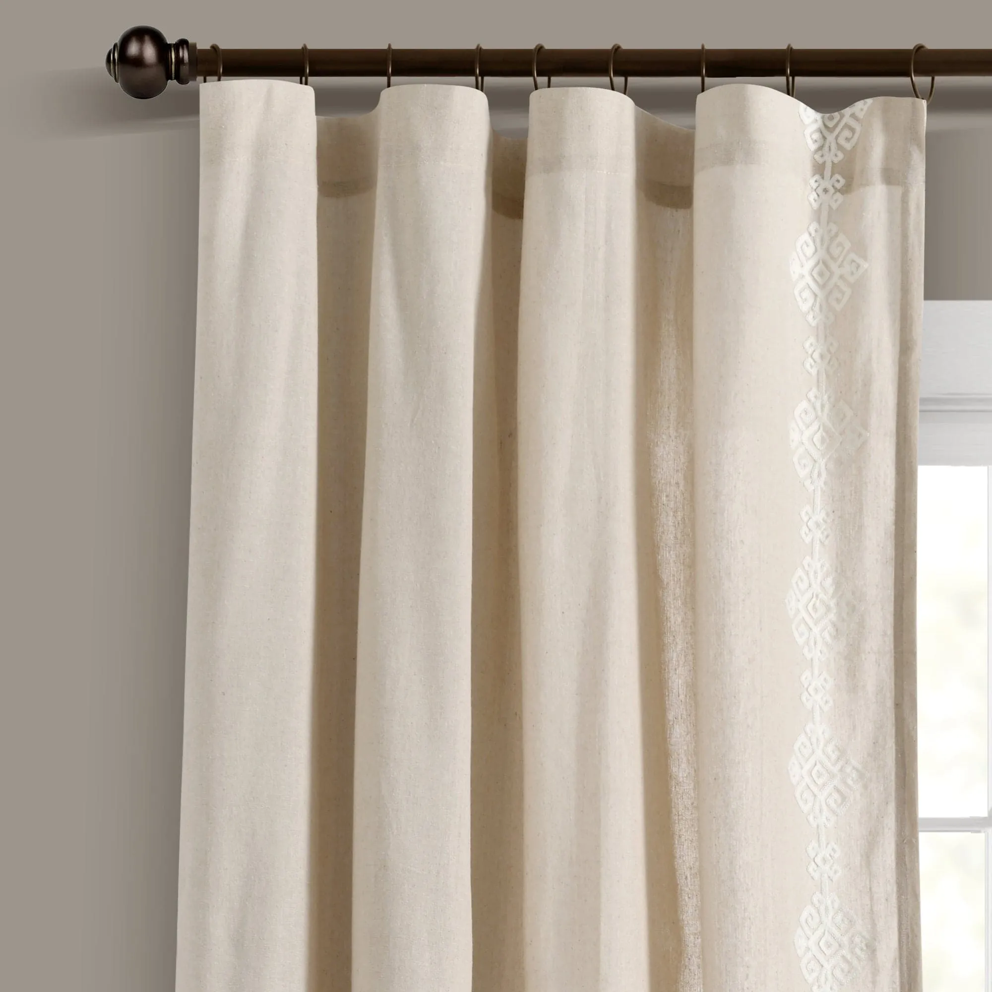 Luxury Modern Geo Linen Like Embroidery Border Window Curtain Panel