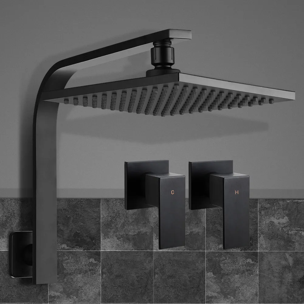 Matte Black 8" Rain Shower Head & Taps Set - Cefito