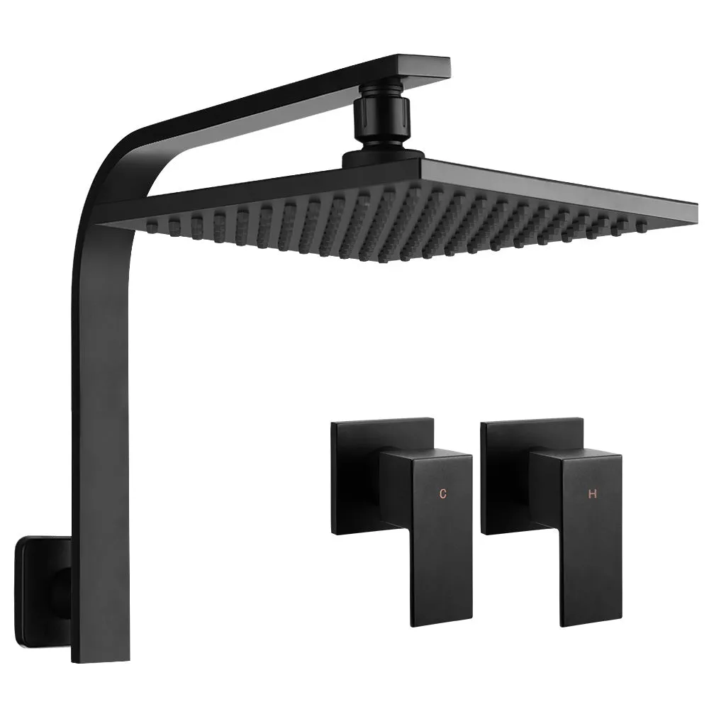 Matte Black 8" Rain Shower Head & Taps Set - Cefito