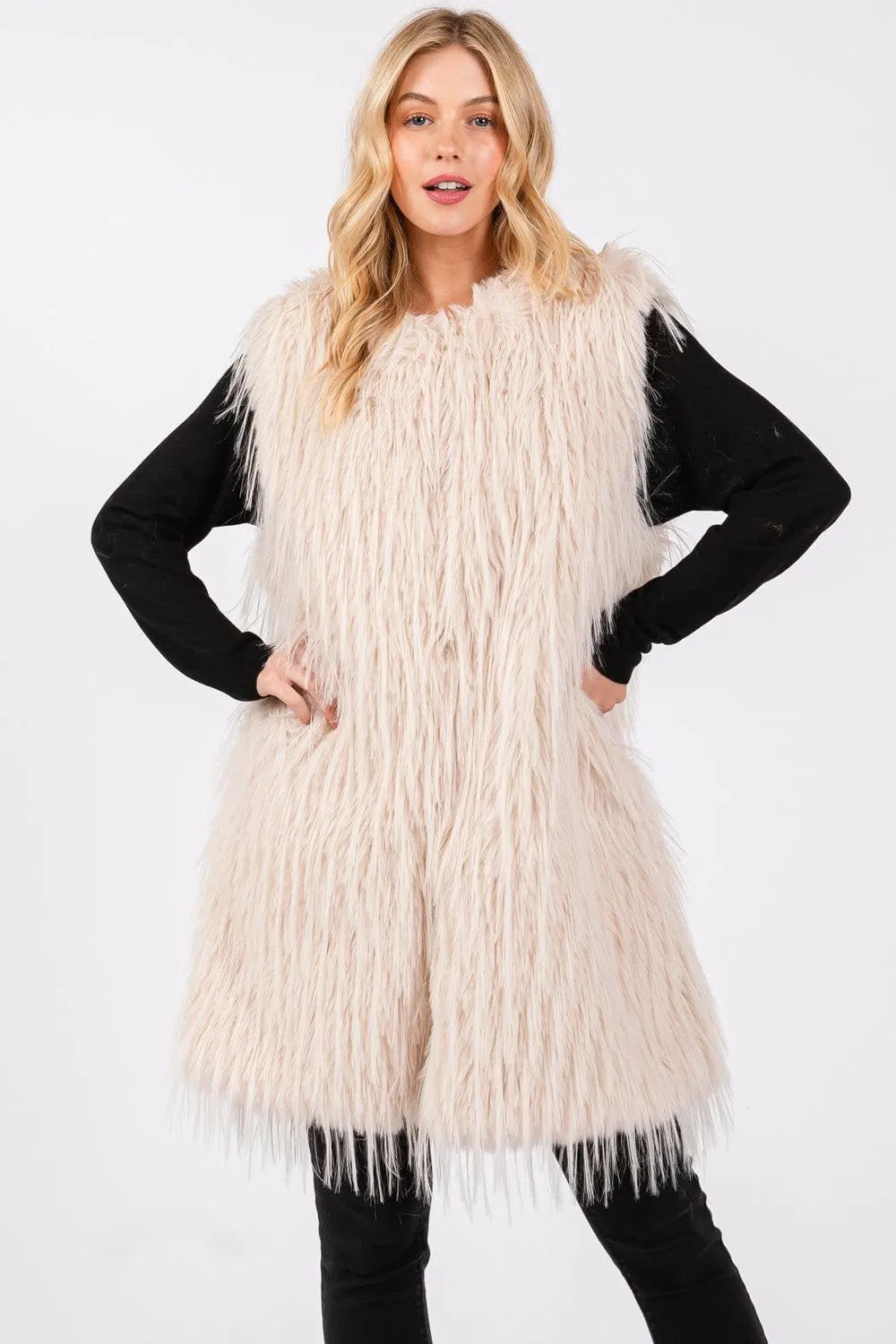 MS0403 Faux Fur Vest With Pockets