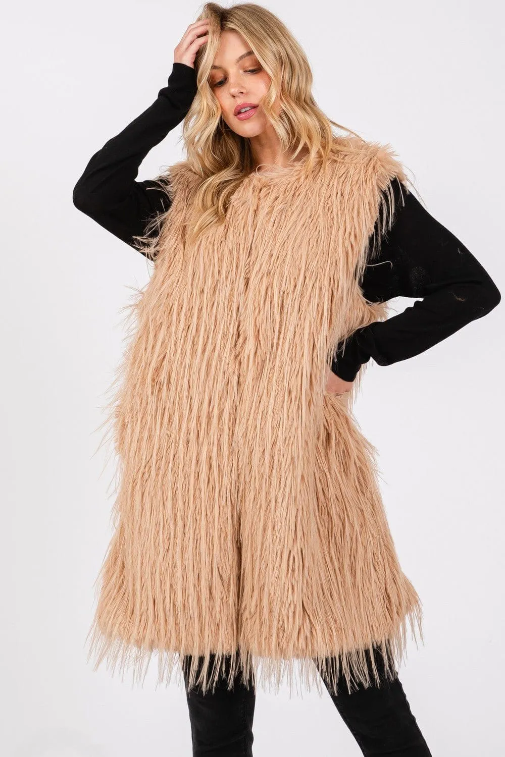 MS0403 Faux Fur Vest With Pockets