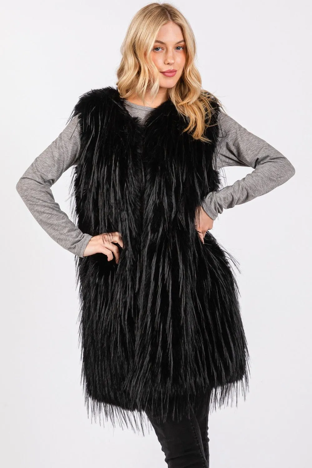 MS0403 Faux Fur Vest With Pockets