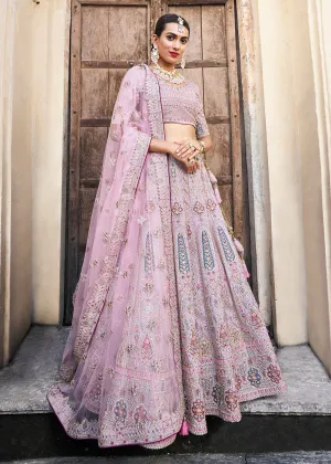 Pretty Lavender Bridal Wear Heavy Embroidered Silk Lehenga Choli