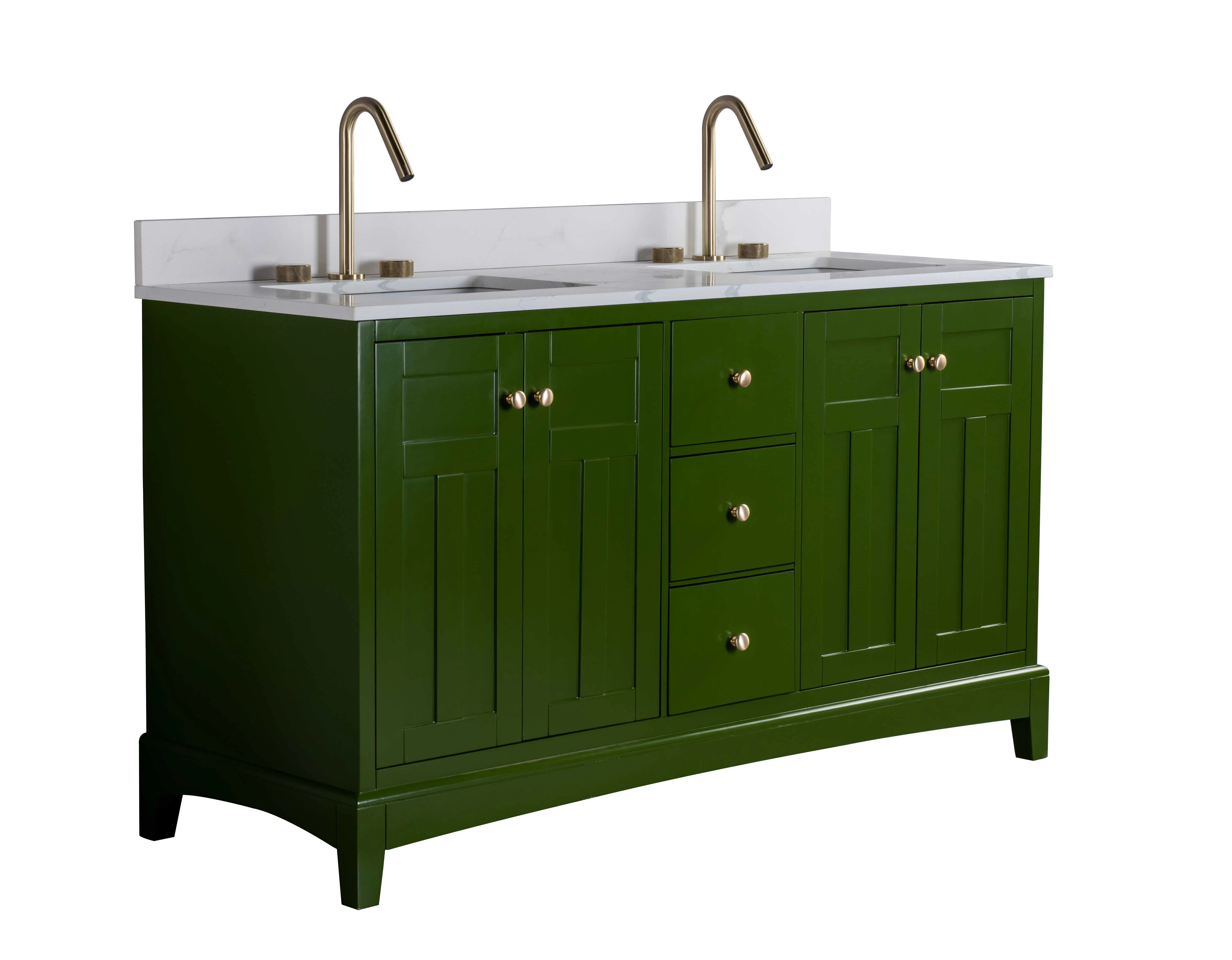 Rubeza 1500mm Pergamum Vanity Unit with Calacatta Quartz Top - Grass Green & Gold