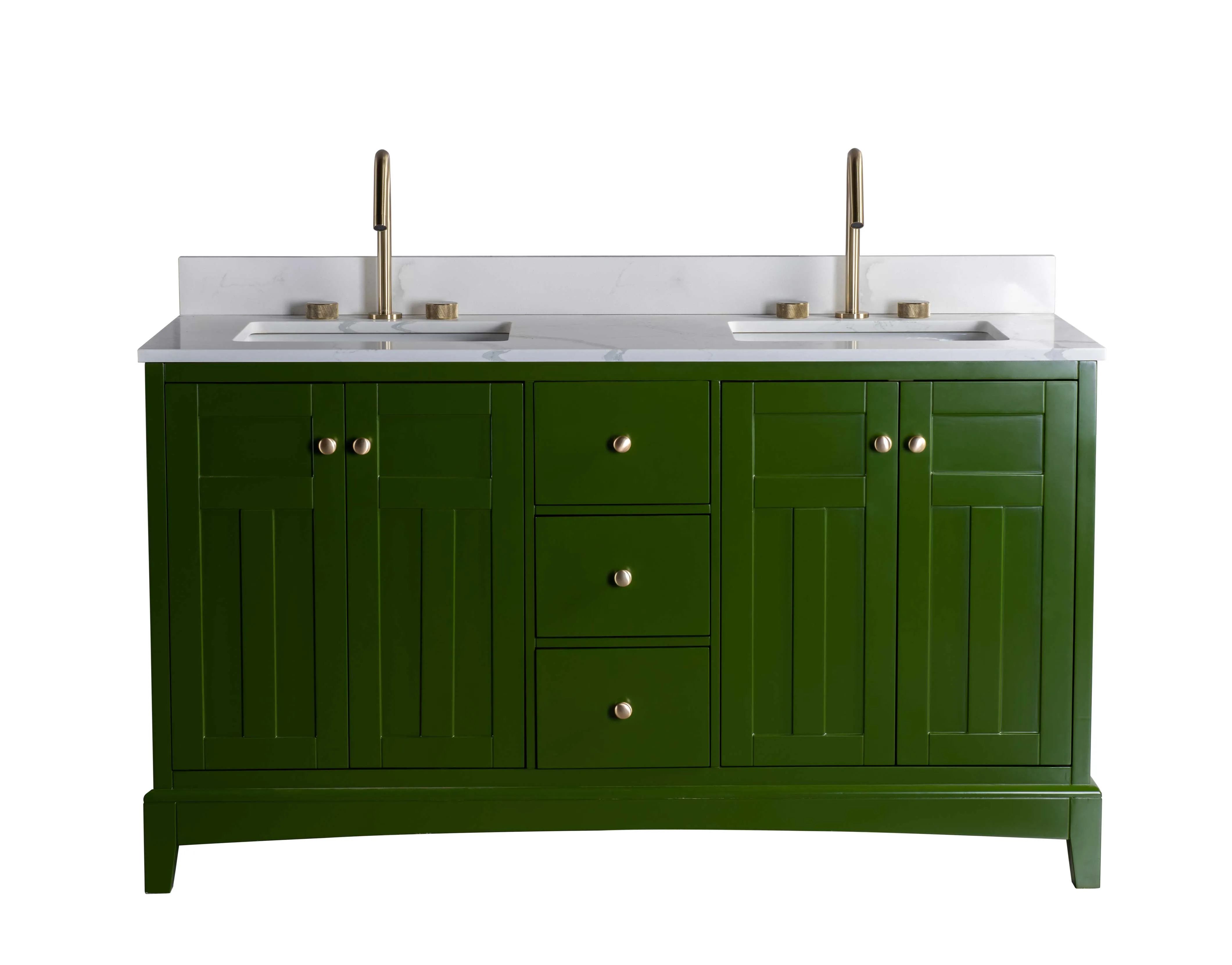 Rubeza 1500mm Pergamum Vanity Unit with Calacatta Quartz Top - Grass Green & Gold