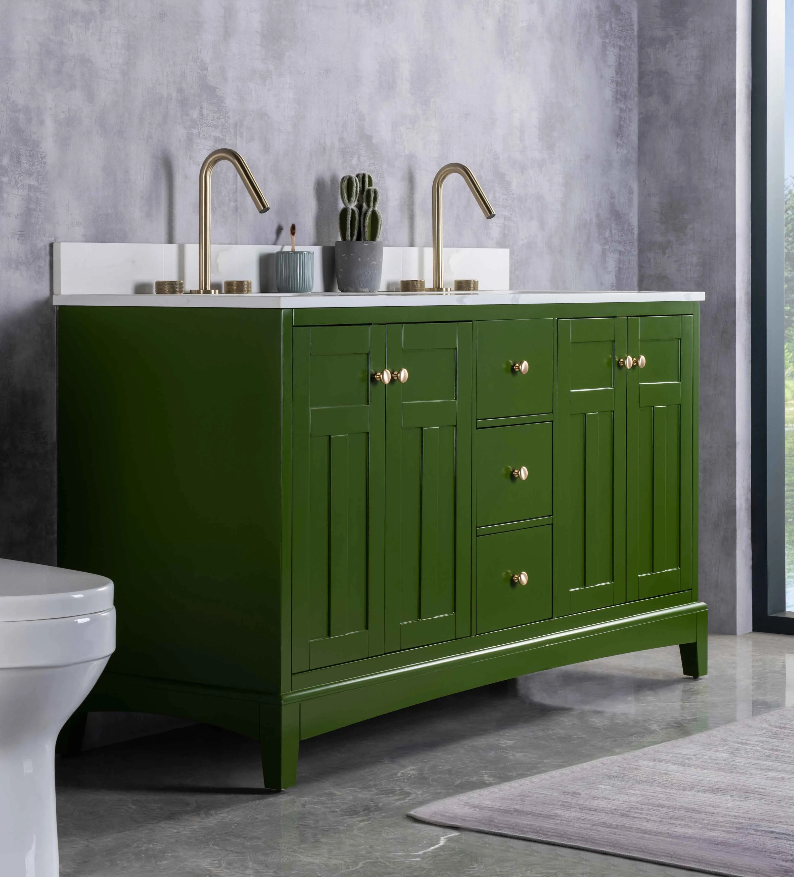 Rubeza 1500mm Pergamum Vanity Unit with Calacatta Quartz Top - Grass Green & Gold