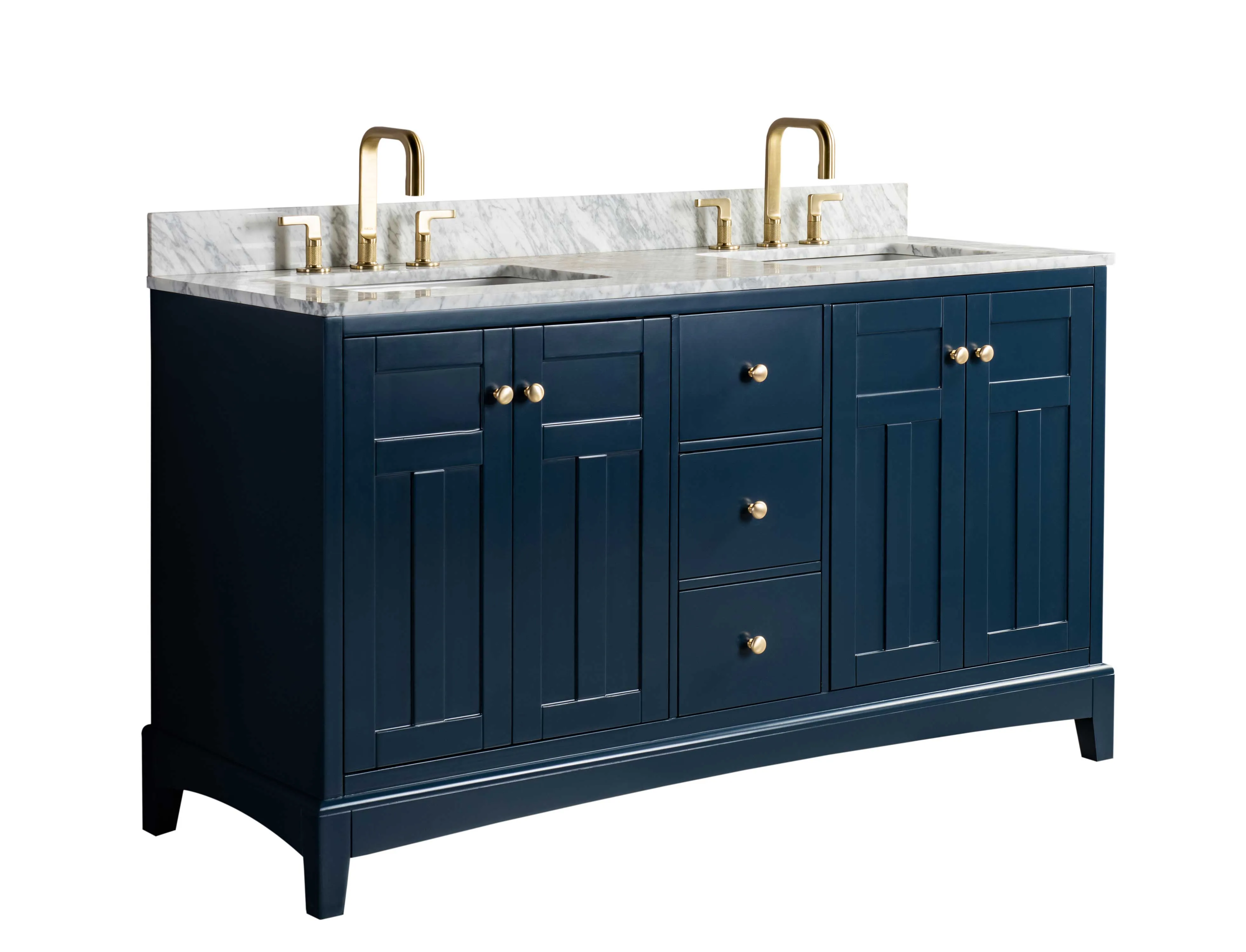 Rubeza 1500mm Pergamum Vanity Unit with Carrara Marble Top - Dark Blue & Gold