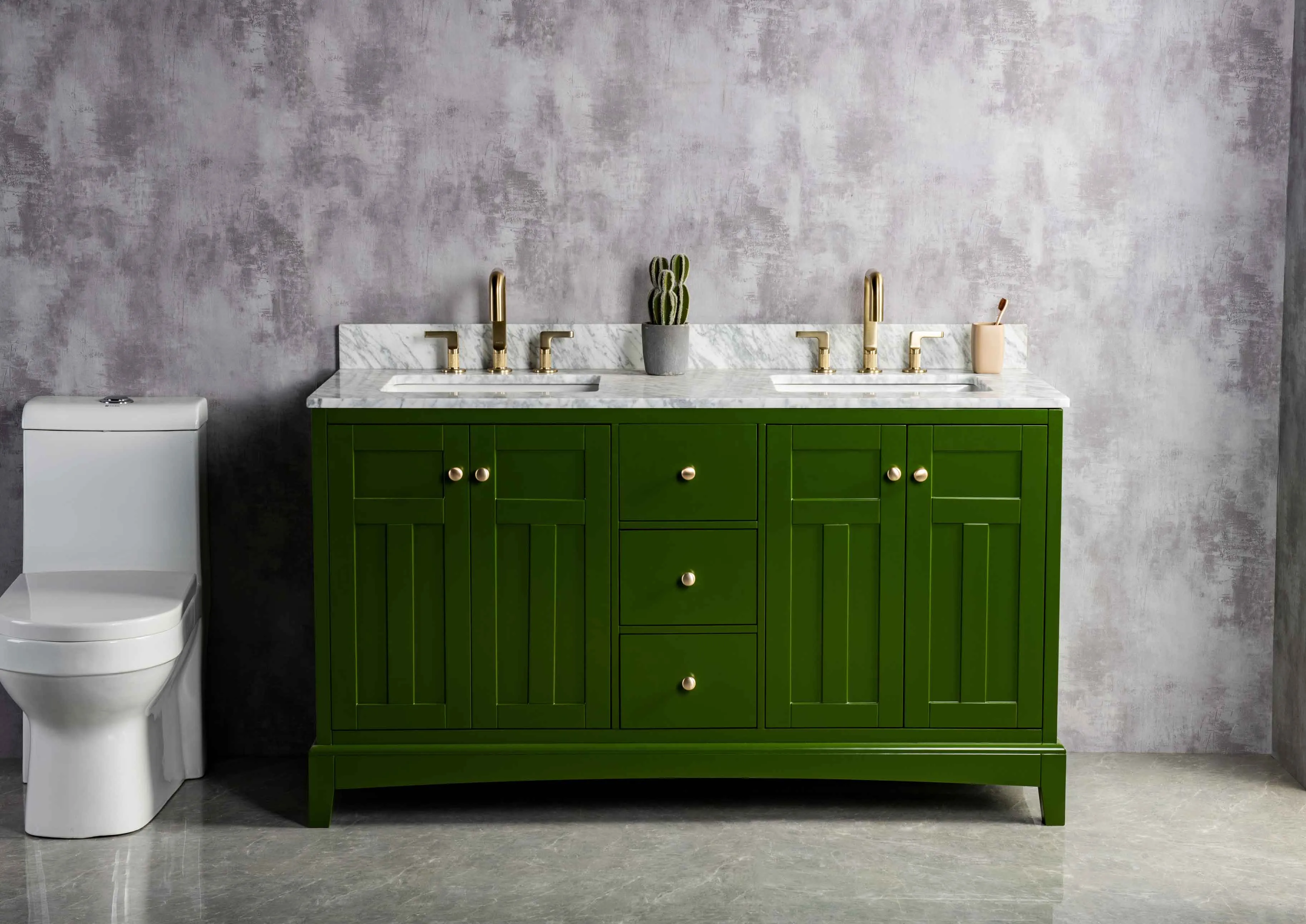 Rubeza 1500mm Pergamum Vanity Unit with Carrara Marble Top - Grass Green & Gold