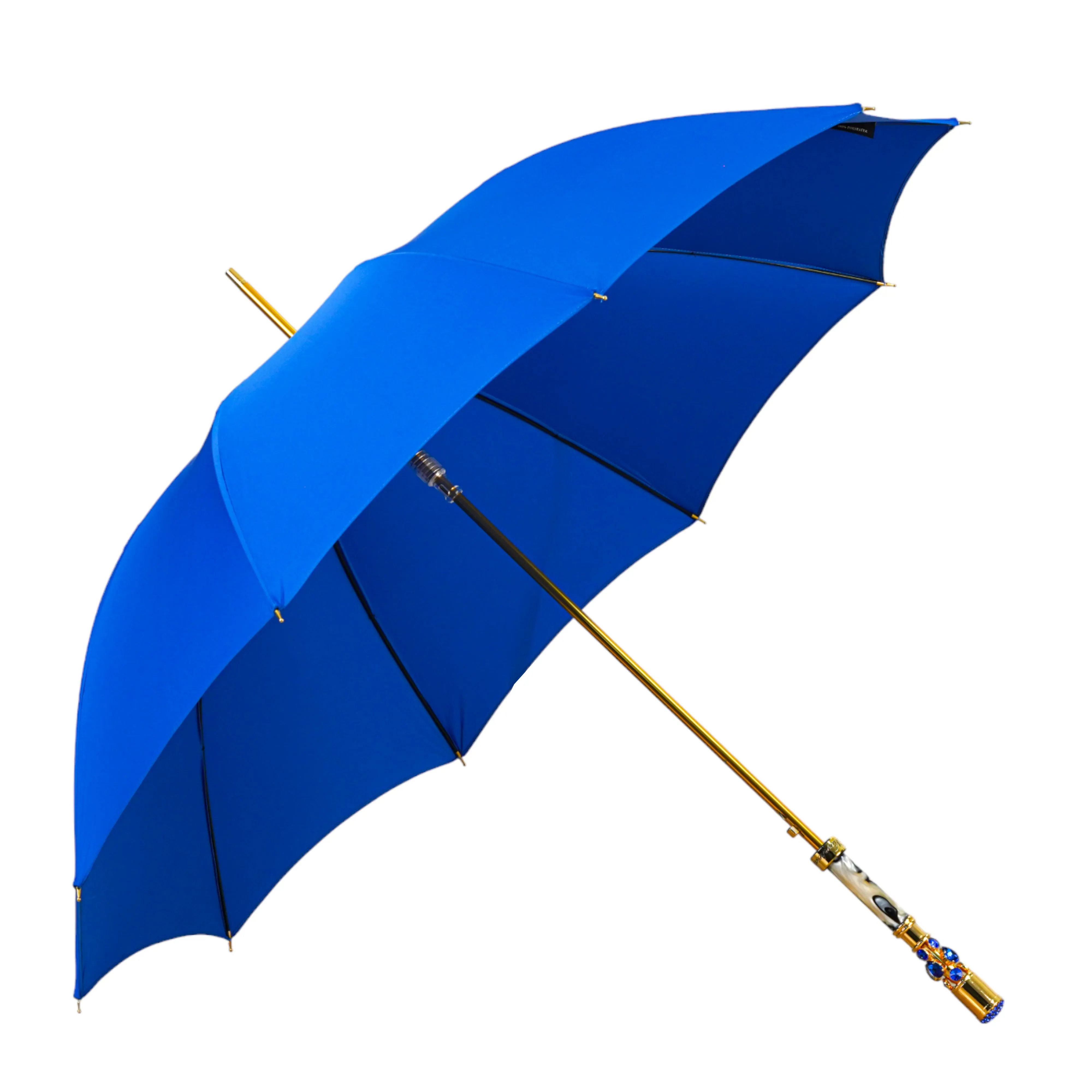 Sapphire Splendor: Handcrafted Electric Blue Umbrella with Crystal Handle