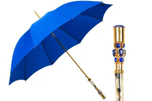 Sapphire Splendor: Handcrafted Electric Blue Umbrella with Crystal Handle